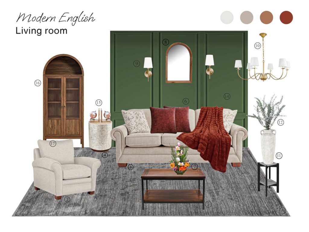 Modern English Living Room: Board with Shopping List